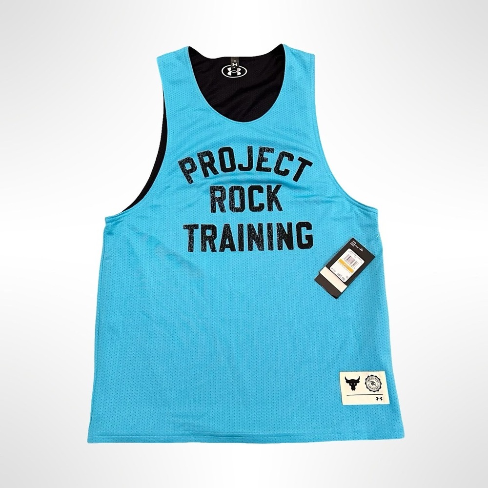 Under Armour Project Rock Training Tank Top Men Small Reversible Mesh Blue Black